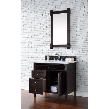 James Martin Vanities Brittany 36" Burnished Mahogany Single Vanity With 3cm White Zeus Quartz Top