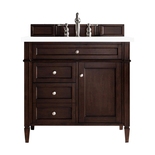 James Martin Vanities Brittany 36" Burnished Mahogany Single Vanity With 3cm White Zeus Quartz Top