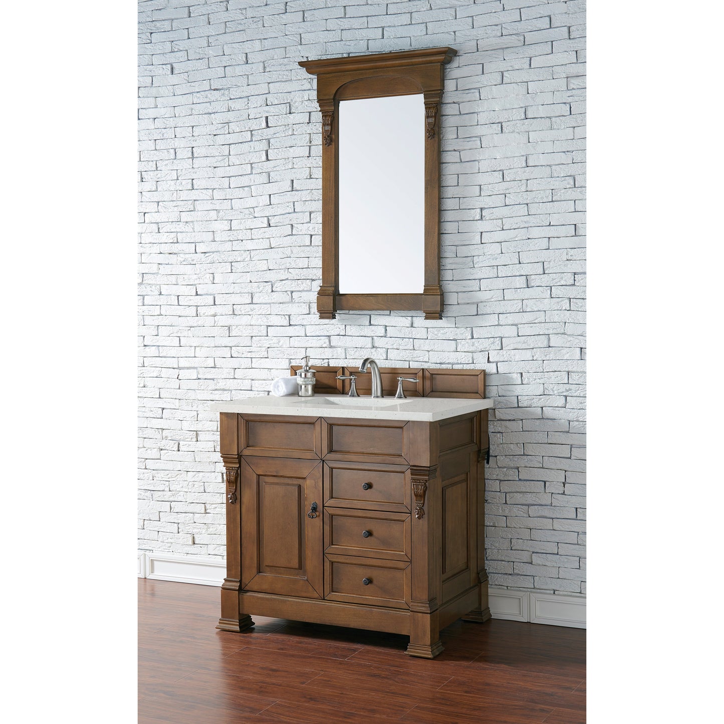 James Martin Vanities Brittany 36" Country Oak Single Vanity With 3 cm Lime Delight Quartz Top