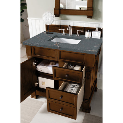 James Martin Vanities Brittany 36" Country Oak Single Vanity With 3 cm Parisien Bleu Quartz Top