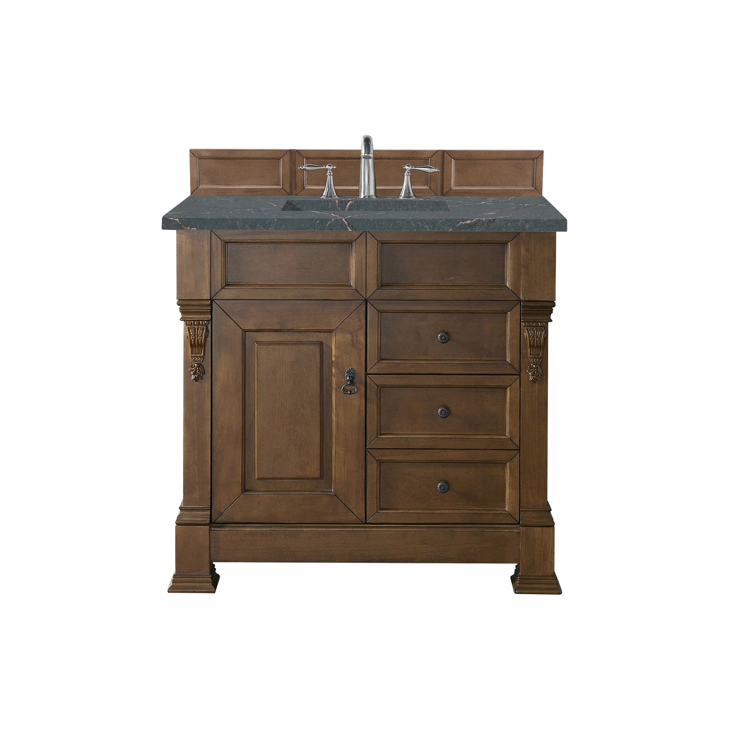 James Martin Vanities Brittany 36" Country Oak Single Vanity With 3 cm Parisien Bleu Quartz Top