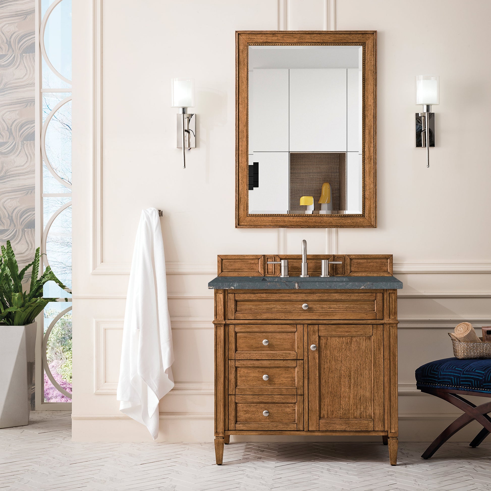 James Martin Vanities Brittany 36" Saddle Brown Single Vanity With 3 cm Parisien Bleu Quartz Top