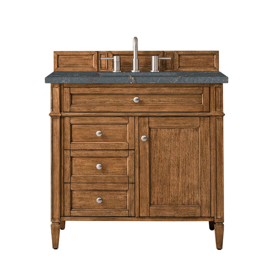 James Martin Vanities Brittany 36" Saddle Brown Single Vanity With 3 cm Parisien Bleu Quartz Top