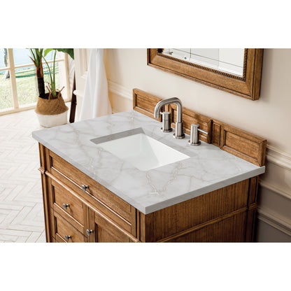 James Martin Vanities Brittany 36" Saddle Brown Single Vanity With 3 cm Victorian Silver Quartz Top