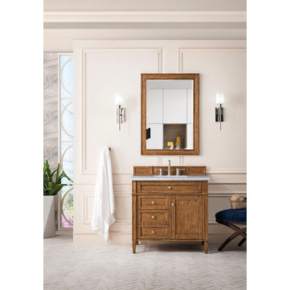 James Martin Vanities Brittany 36" Saddle Brown Single Vanity With 3cm Arctic Fall Solid Surface Top