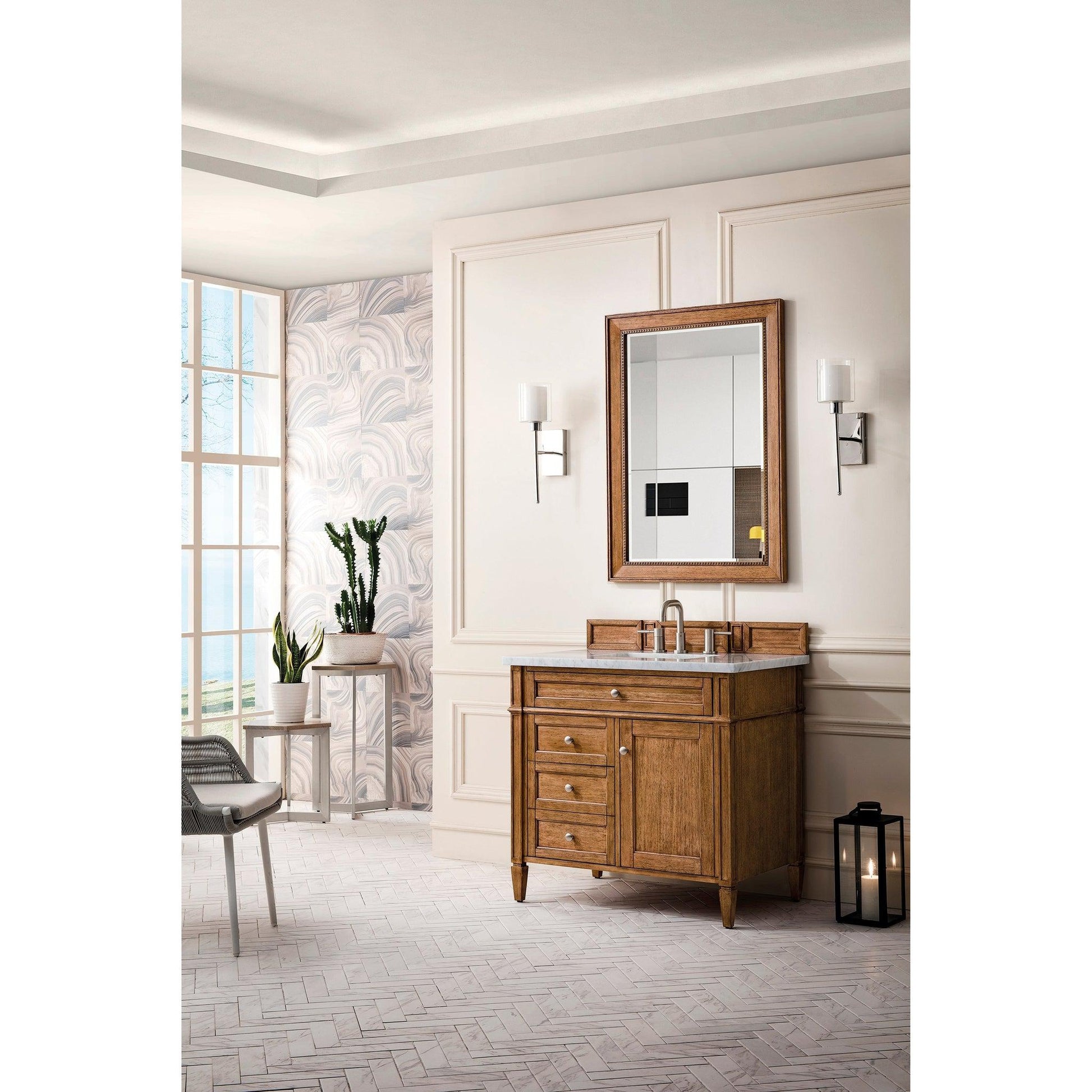 James Martin Vanities Brittany 36" Saddle Brown Single Vanity With 3cm Arctic Fall Solid Surface Top