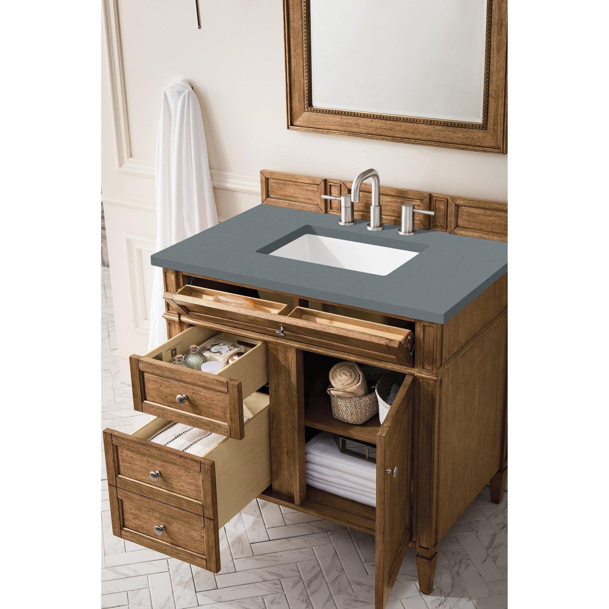 James Martin Vanities Brittany 36" Saddle Brown Single Vanity With 3cm Cala Blue Quartz Top