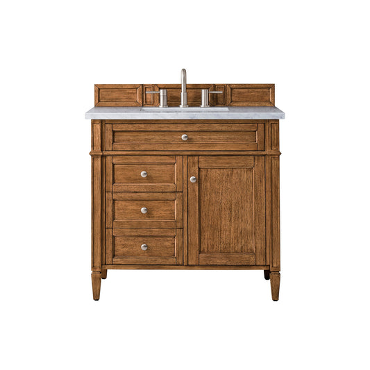 James Martin Vanities Brittany 36" Saddle Brown Single Vanity With 3cm Carrara Marble Top