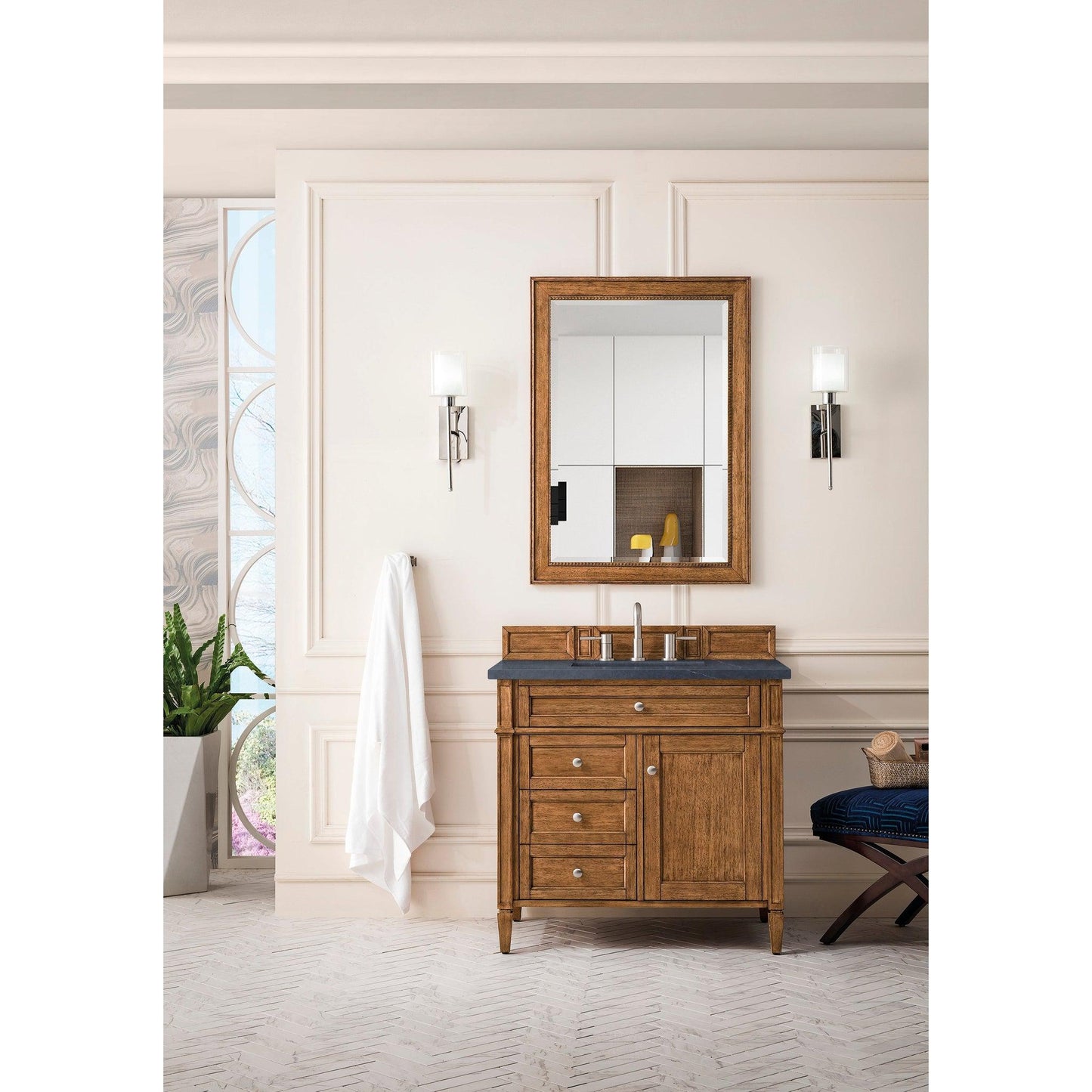 James Martin Vanities Brittany 36" Saddle Brown Single Vanity With 3cm Charcoal Soapstone Quartz Top