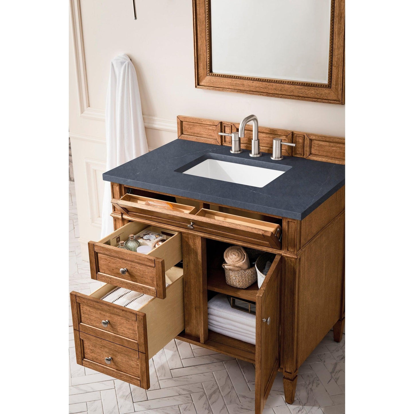 James Martin Vanities Brittany 36" Saddle Brown Single Vanity With 3cm Charcoal Soapstone Quartz Top