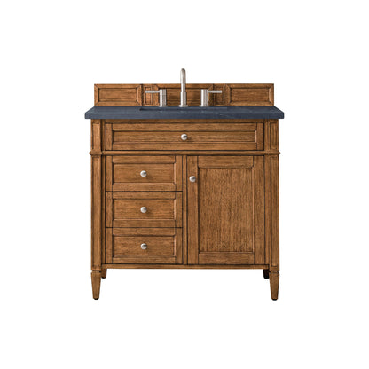 James Martin Vanities Brittany 36" Saddle Brown Single Vanity With 3cm Charcoal Soapstone Quartz Top