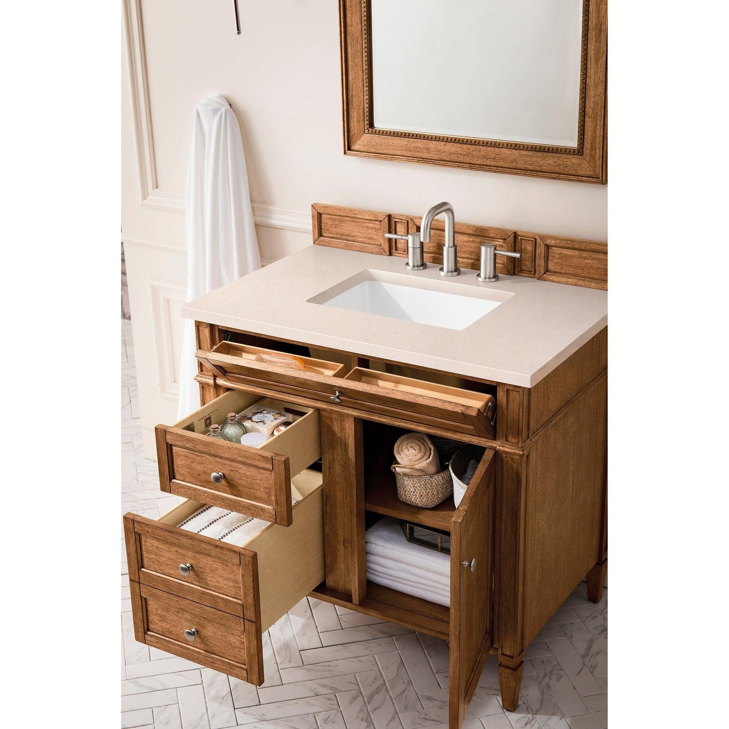 James Martin Vanities Brittany 36" Saddle Brown Single Vanity With 3cm Eternal Marfil Quartz Top