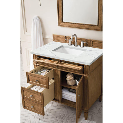 James Martin Vanities Brittany 36" Saddle Brown Single Vanity With 3cm Ethereal Noctis Quartz Top