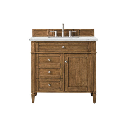 James Martin Vanities Brittany 36" Saddle Brown Single Vanity With 3cm Ethereal Noctis Quartz Top