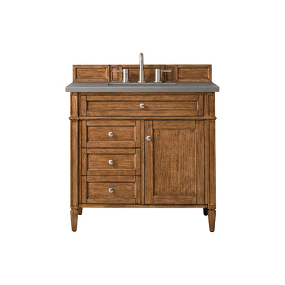 James Martin Vanities Brittany 36" Saddle Brown Single Vanity With 3cm Grey Expo Quartz Top