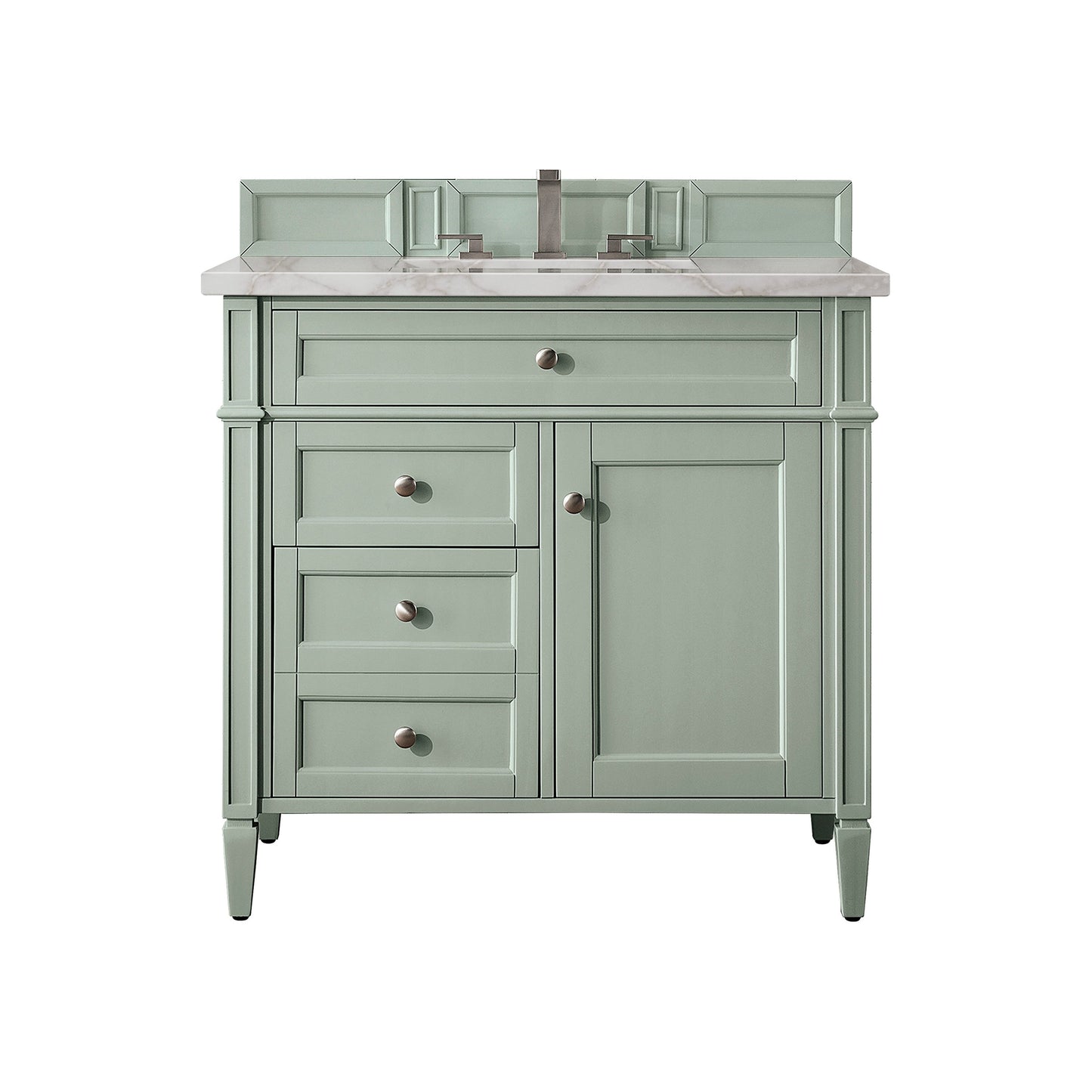 James Martin Vanities Brittany 36" Sage Green Single Vanity With 3 cm Victorian Silver Quartz Top