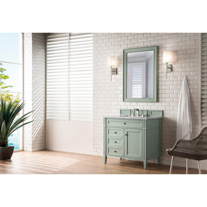 James Martin Vanities Brittany 36" Sage Green Single Vanity With 3cm Arctic Fall Solid Surface Top