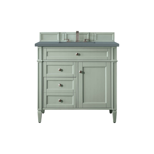 James Martin Vanities Brittany 36" Sage Green Single Vanity With 3cm Cala Blue Quartz Top