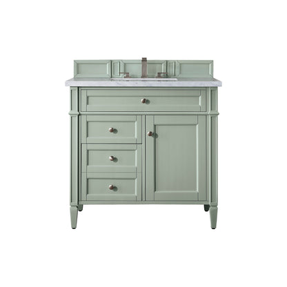 James Martin Vanities Brittany 36" Sage Green Single Vanity With 3cm Carrara Marble Top