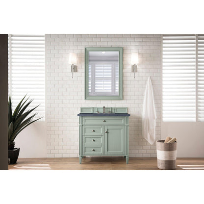 James Martin Vanities Brittany 36" Sage Green Single Vanity With 3cm Charcoal Soapstone Quartz Top