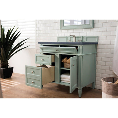 James Martin Vanities Brittany 36" Sage Green Single Vanity With 3cm Charcoal Soapstone Quartz Top