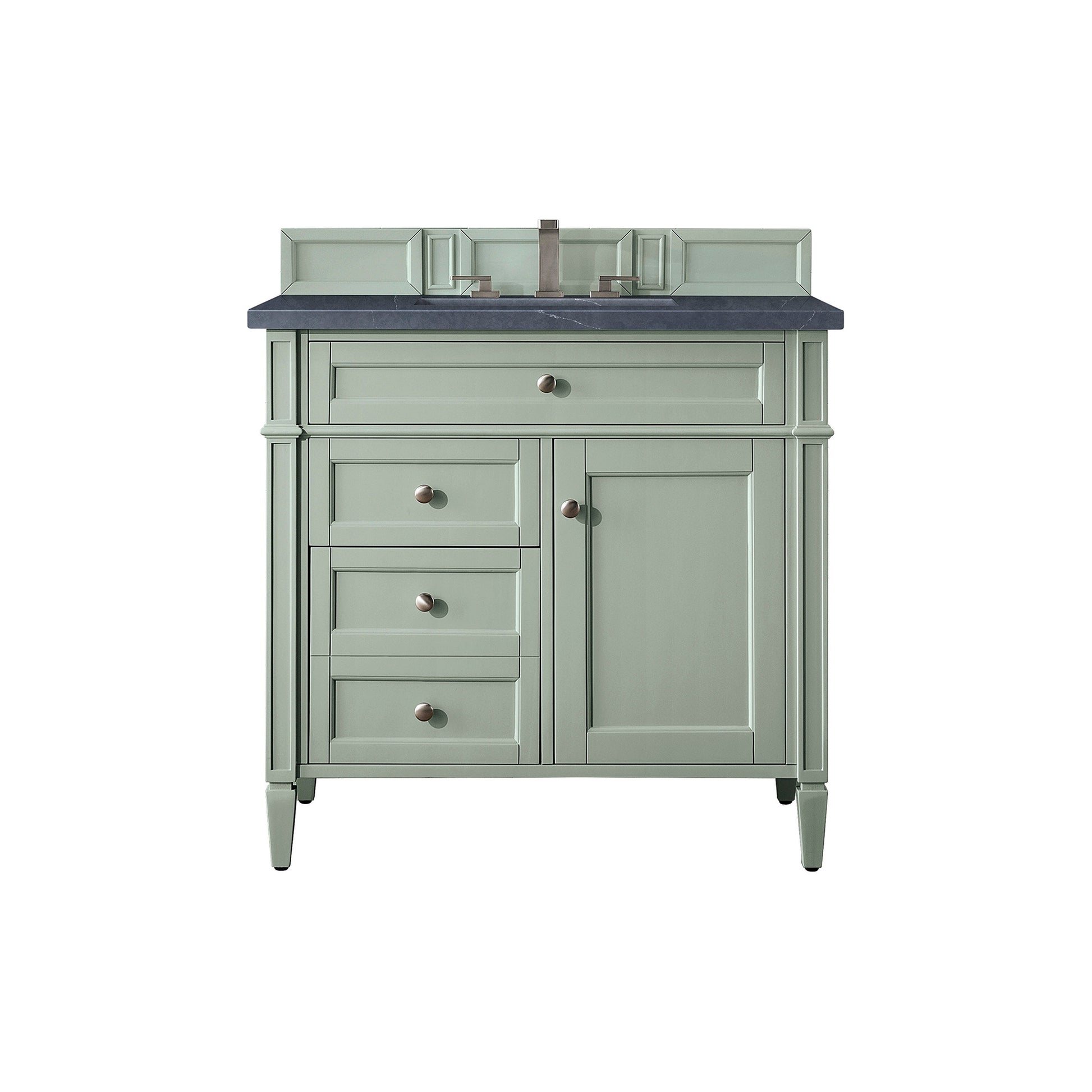 James Martin Vanities Brittany 36" Sage Green Single Vanity With 3cm Charcoal Soapstone Quartz Top