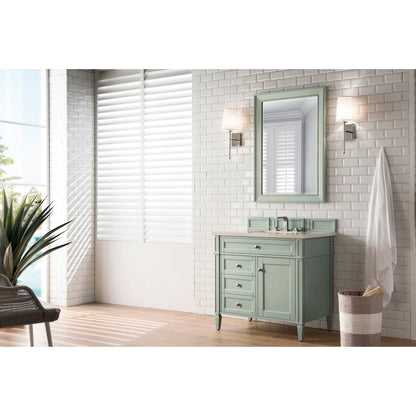 James Martin Vanities Brittany 36" Sage Green Single Vanity With 3cm Eternal Marfil Quartz Top