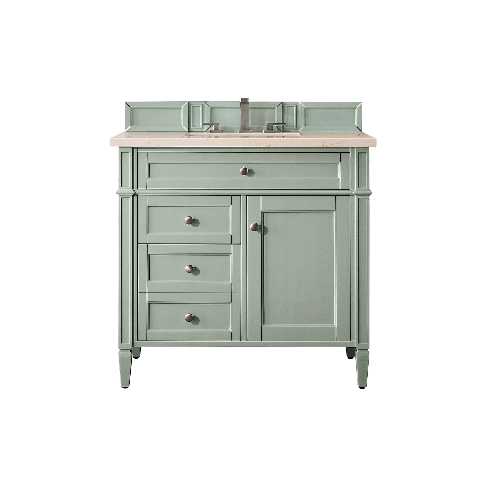 James Martin Vanities Brittany 36" Sage Green Single Vanity With 3cm Eternal Marfil Quartz Top