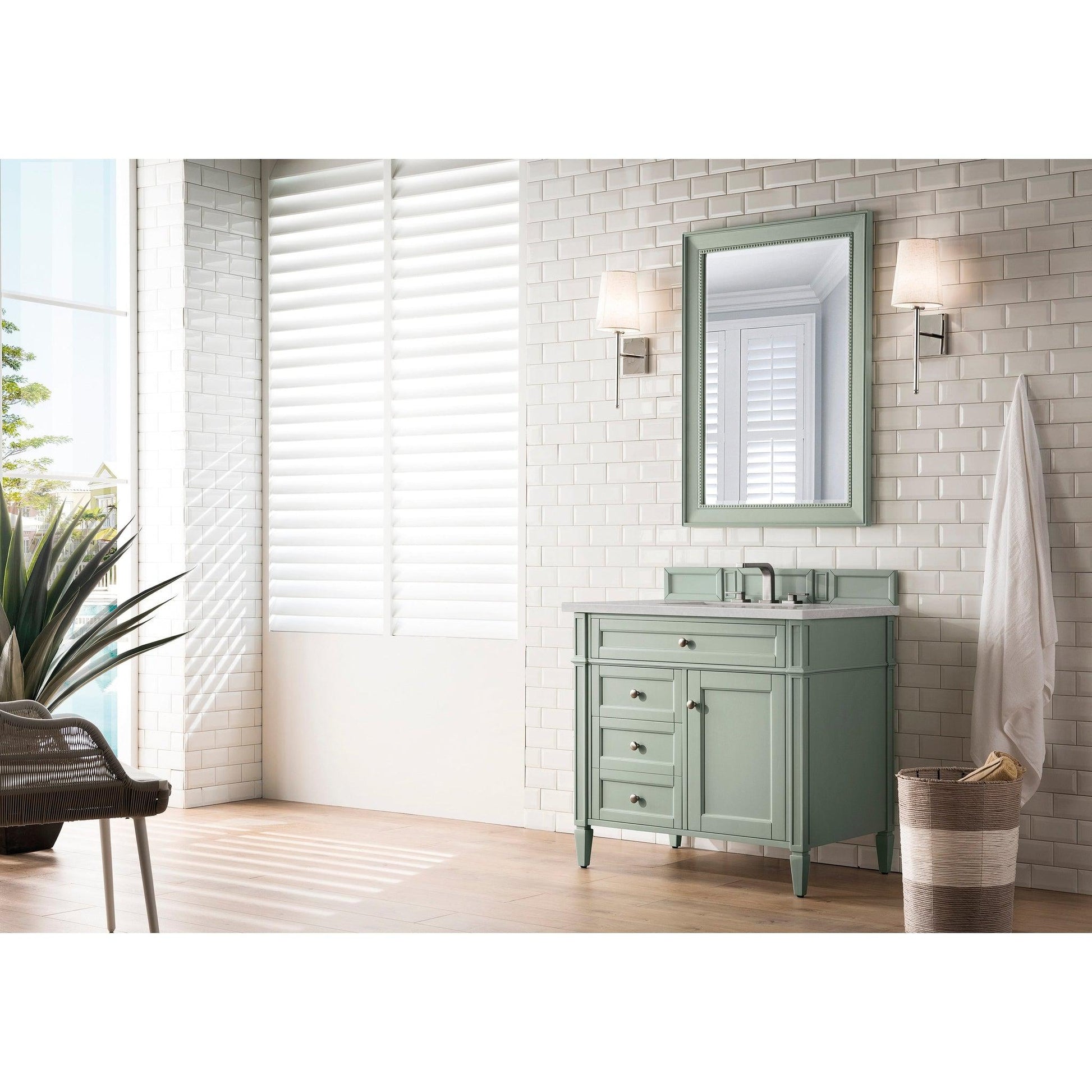 James Martin Vanities Brittany 36" Sage Green Single Vanity With 3cm Eternal Serena Quartz Top