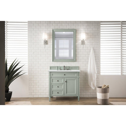 James Martin Vanities Brittany 36" Sage Green Single Vanity With 3cm Ethereal Noctis Quartz Top