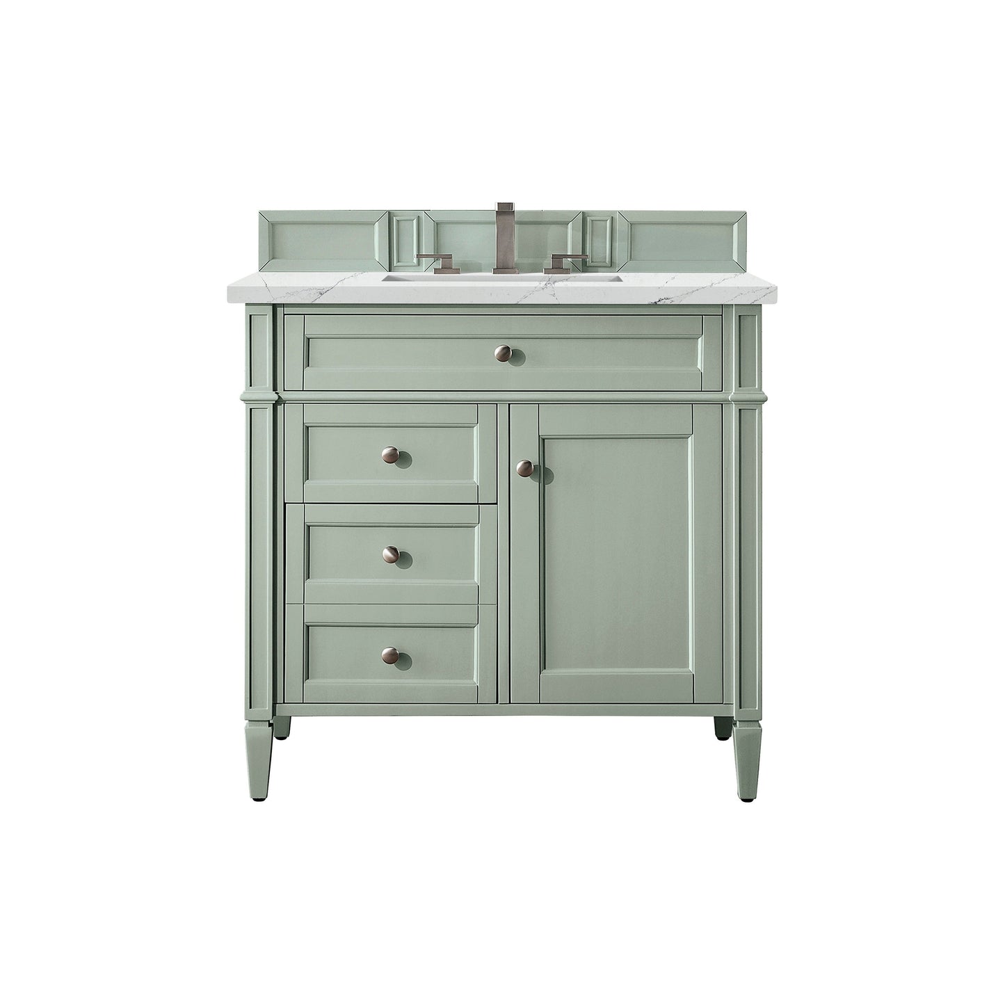 James Martin Vanities Brittany 36" Sage Green Single Vanity With 3cm Ethereal Noctis Quartz Top