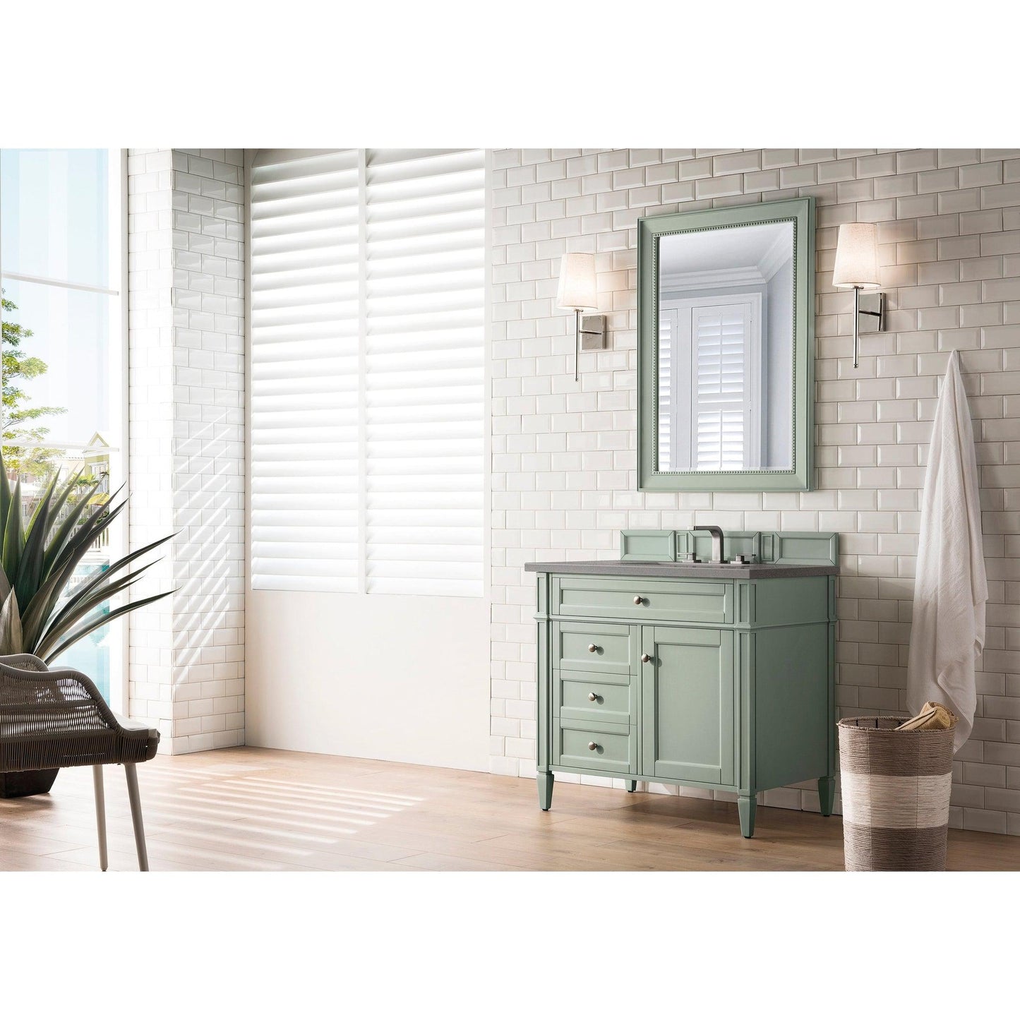 James Martin Vanities Brittany 36" Sage Green Single Vanity With 3cm Grey Expo Quartz Top