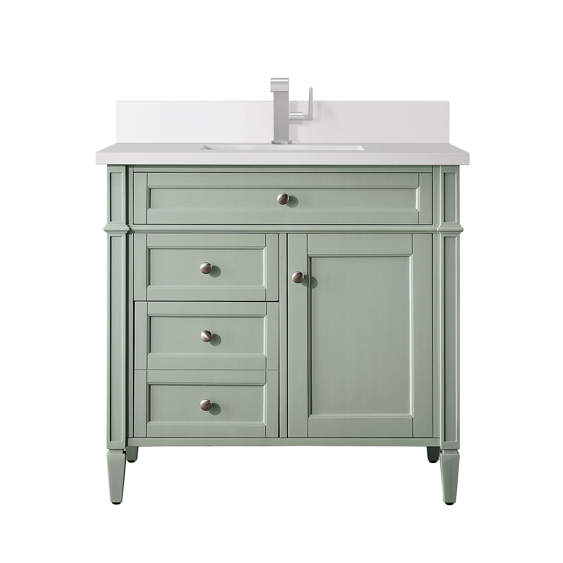 James Martin Vanities Brittany 36" Sage Green Single Vanity With Single Hole 3 cm White Zeus Quartz Top & Backsplash