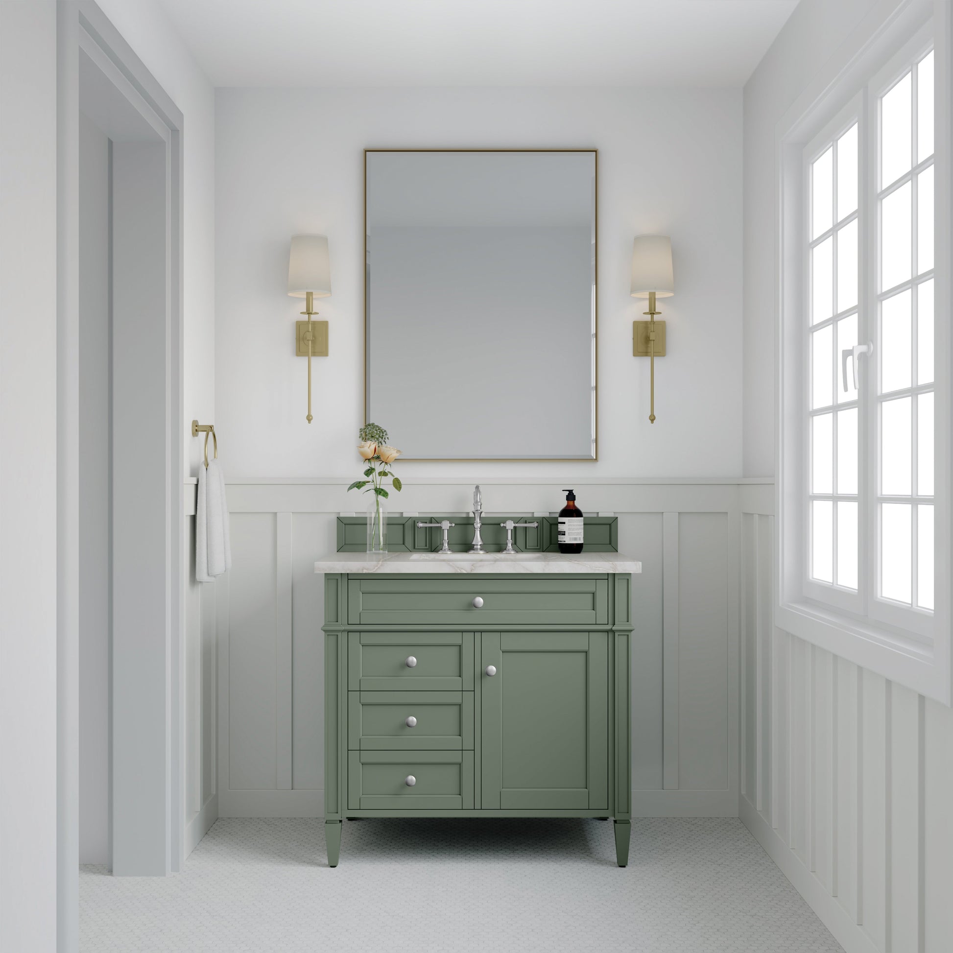 James Martin Vanities Brittany 36" Smokey Celadon Single Vanity With 3 cm Victorian Silver Top