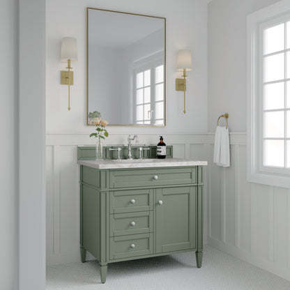 James Martin Vanities Brittany 36" Smokey Celadon Single Vanity With 3 cm Victorian Silver Top