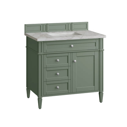 James Martin Vanities Brittany 36" Smokey Celadon Single Vanity With 3 cm Victorian Silver Top