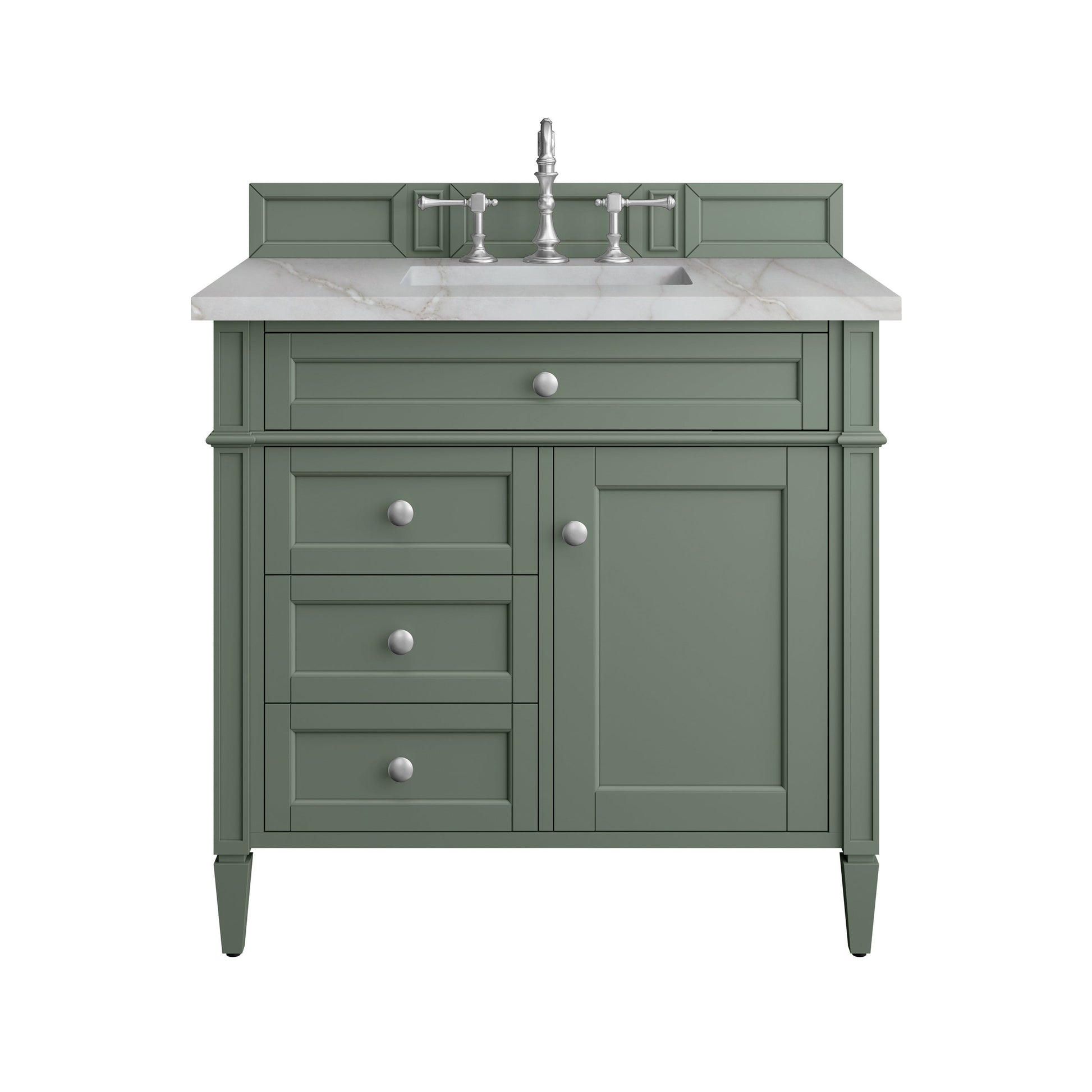 James Martin Vanities Brittany 36" Smokey Celadon Single Vanity With 3 cm Victorian Silver Top