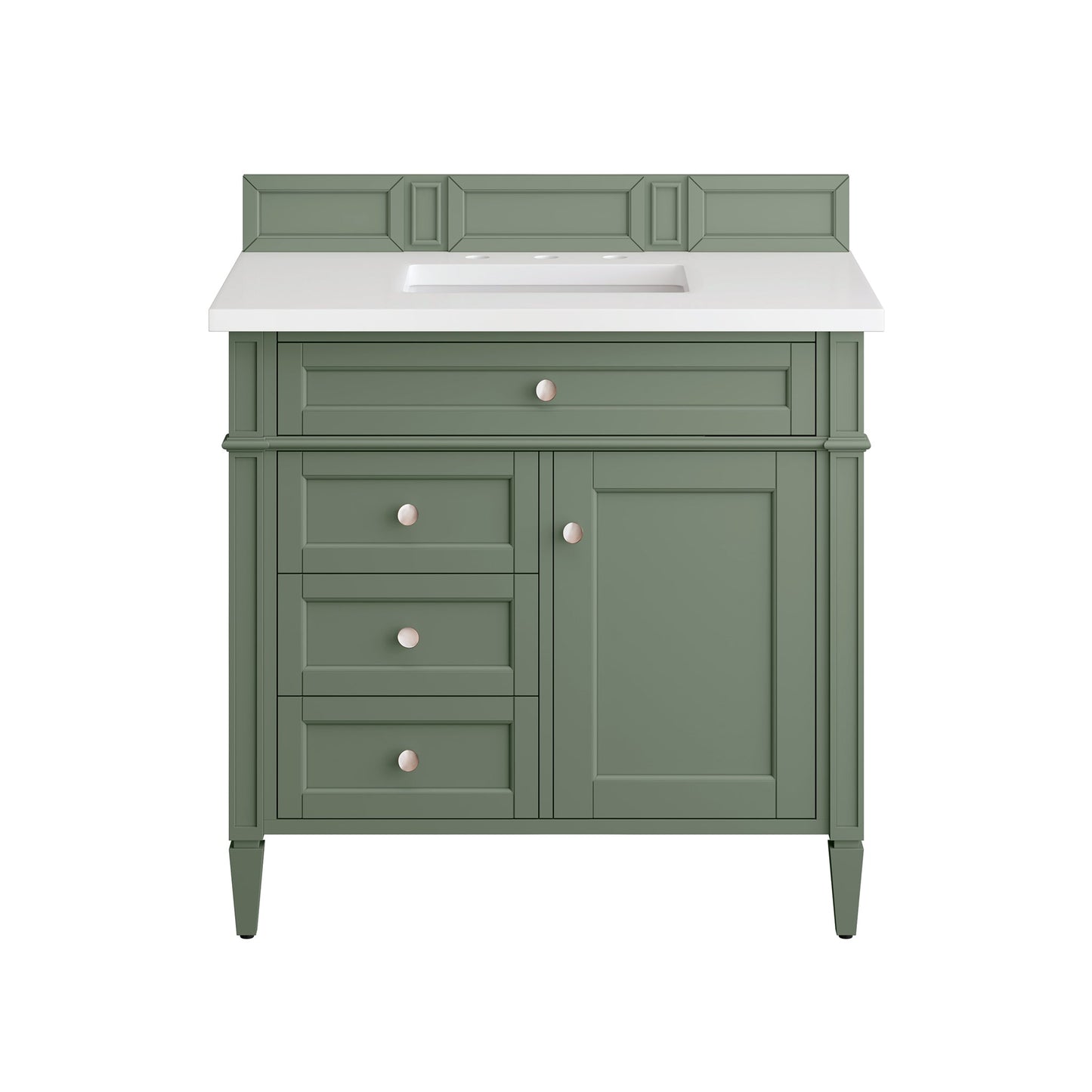 James Martin Vanities Brittany 36" Smokey Celadon Single Vanity With 3 cm White Zeus Top