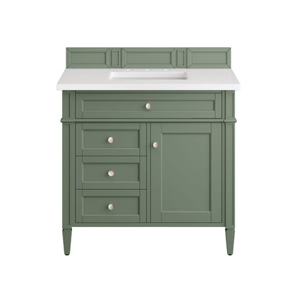 James Martin Vanities Brittany 36" Smokey Celadon Single Vanity With 3 cm White Zeus Top