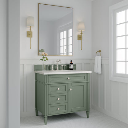 James Martin Vanities Brittany 36" Smokey Celadon Single Vanity With 3 cm White Zeus Top