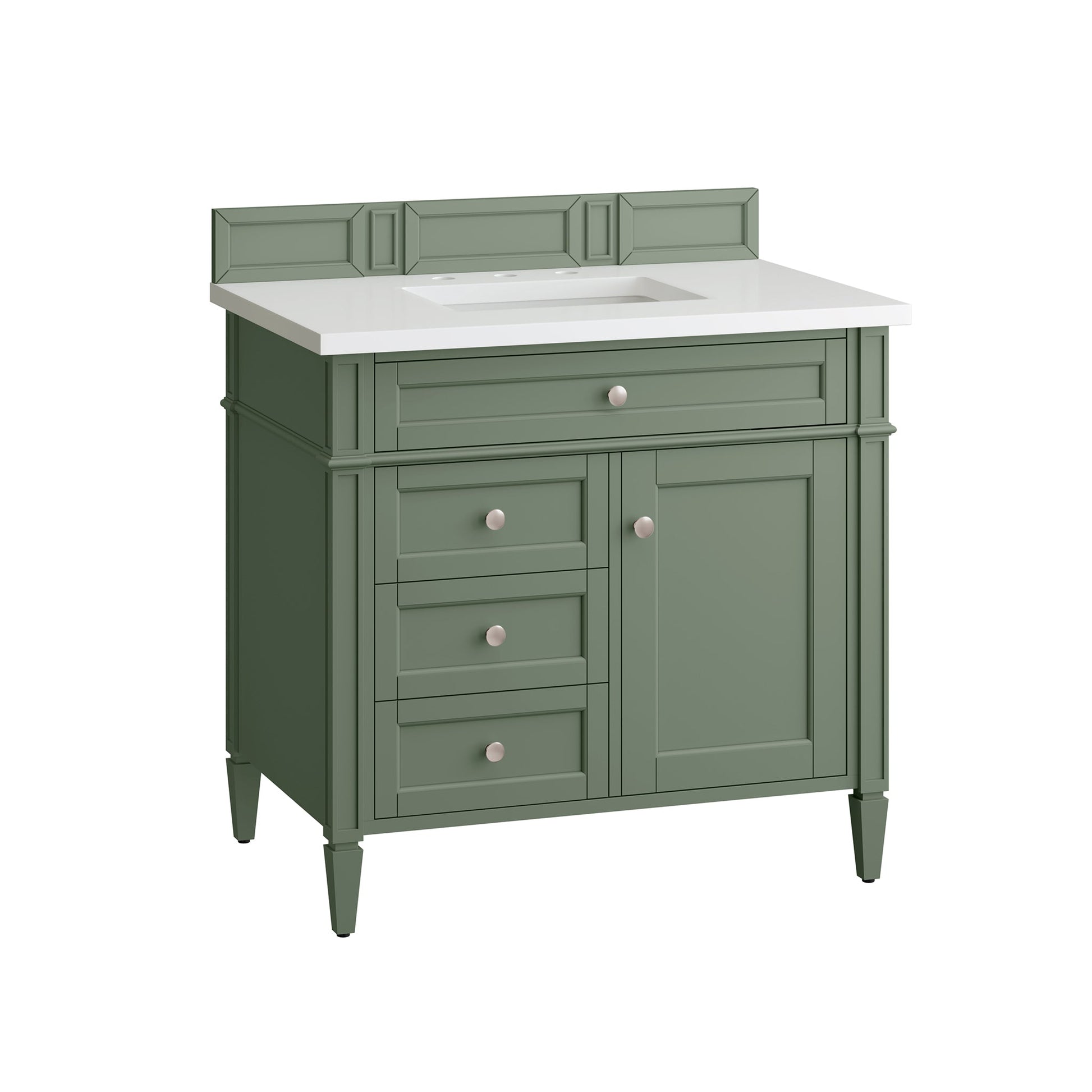 James Martin Vanities Brittany 36" Smokey Celadon Single Vanity With 3 cm White Zeus Top