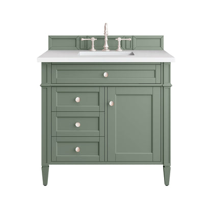 James Martin Vanities Brittany 36" Smokey Celadon Single Vanity With 3 cm White Zeus Top