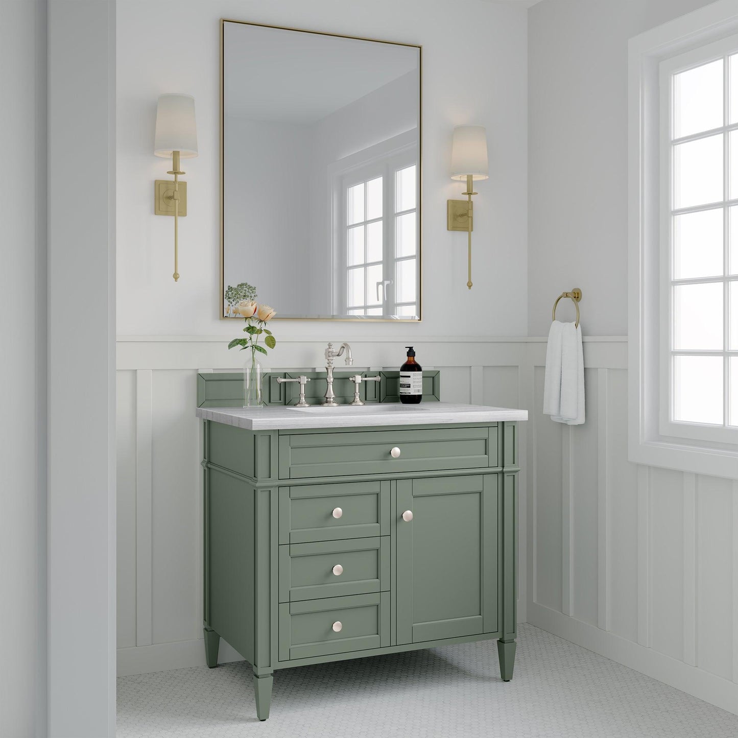 James Martin Vanities Brittany 36" Smokey Celadon Single Vanity With 3cm Arctic Fall Top