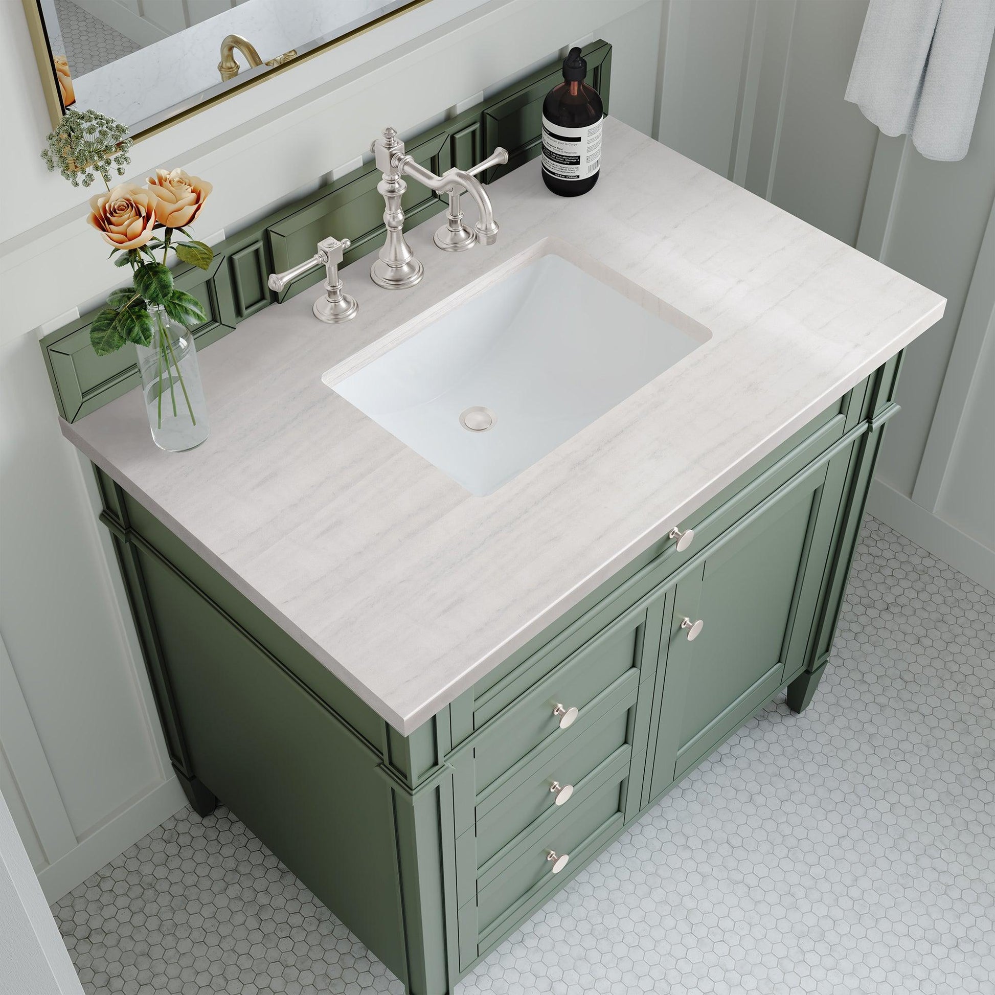 James Martin Vanities Brittany 36" Smokey Celadon Single Vanity With 3cm Arctic Fall Top