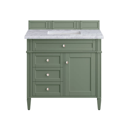 James Martin Vanities Brittany 36" Smokey Celadon Single Vanity With 3cm Carrara Marble Top