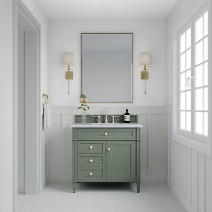 James Martin Vanities Brittany 36" Smokey Celadon Single Vanity With 3cm Carrara Marble Top