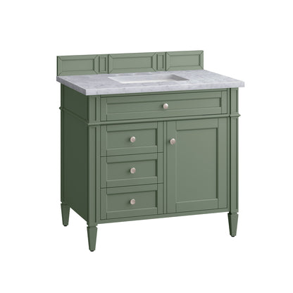 James Martin Vanities Brittany 36" Smokey Celadon Single Vanity With 3cm Carrara Marble Top