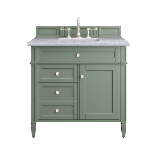 James Martin Vanities Brittany 36" Smokey Celadon Single Vanity With 3cm Carrara Marble Top