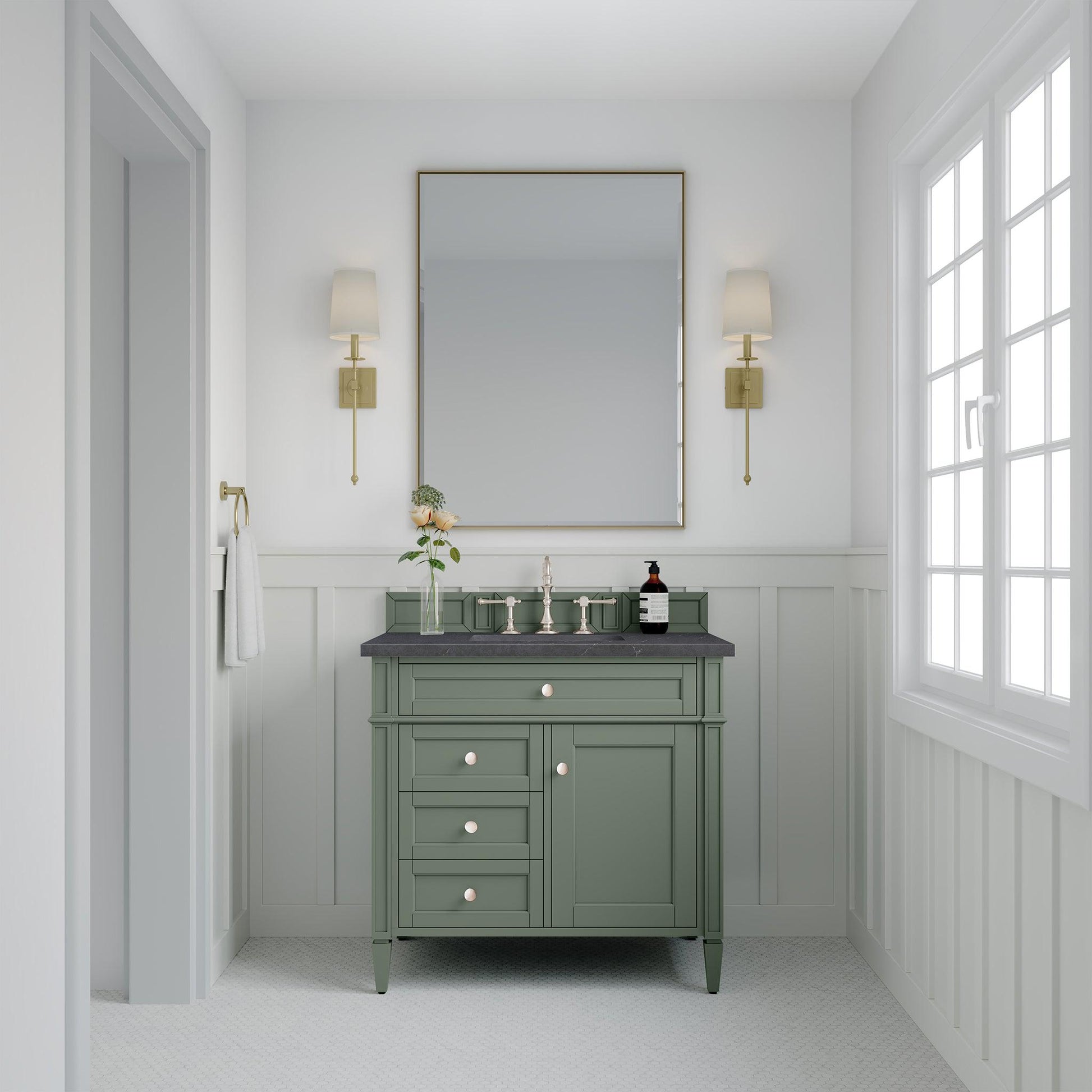 James Martin Vanities Brittany 36" Smokey Celadon Single Vanity With 3cm Charcoal Soapstone Top