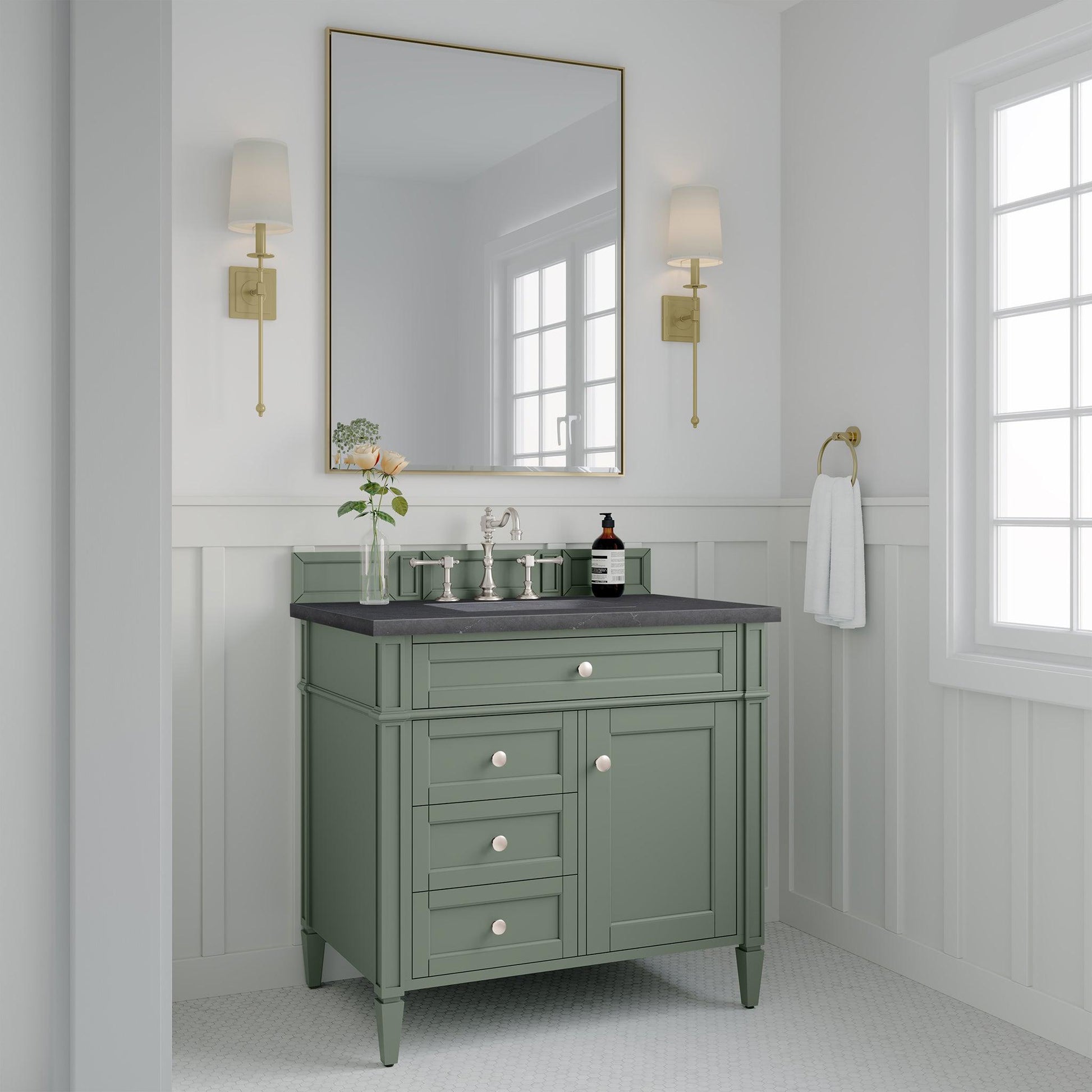 James Martin Vanities Brittany 36" Smokey Celadon Single Vanity With 3cm Charcoal Soapstone Top